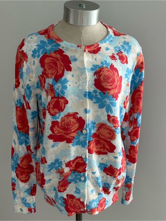 Lands' End Sweaters - Lands’ End 100% Cotton Floral Button Front Cardigan Sweater M 10-12